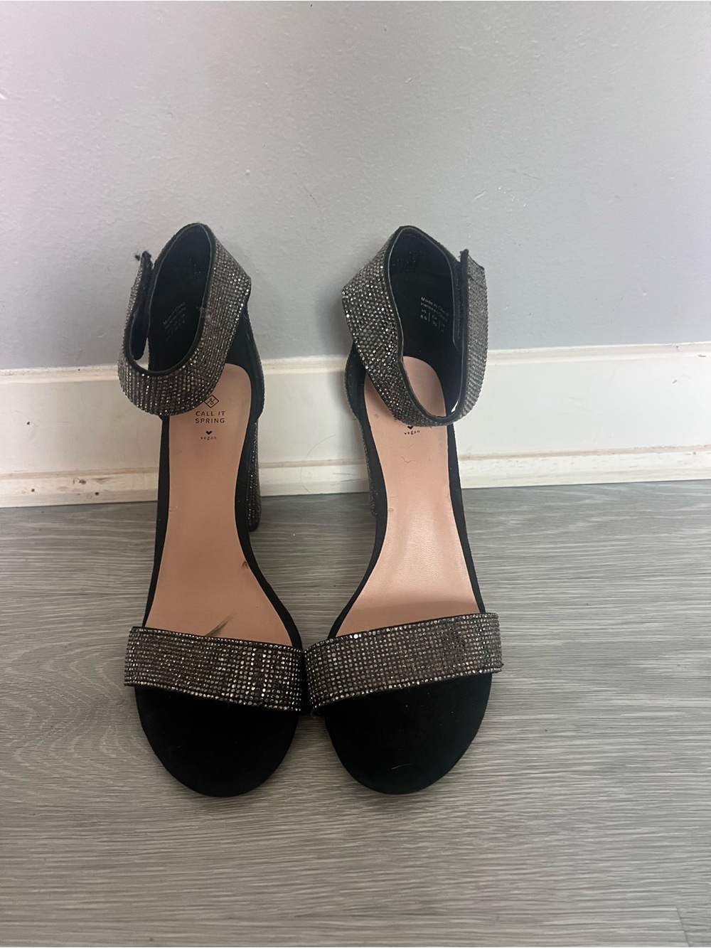 Call It Spring Black Rhinestone Ankle-Strap Heels